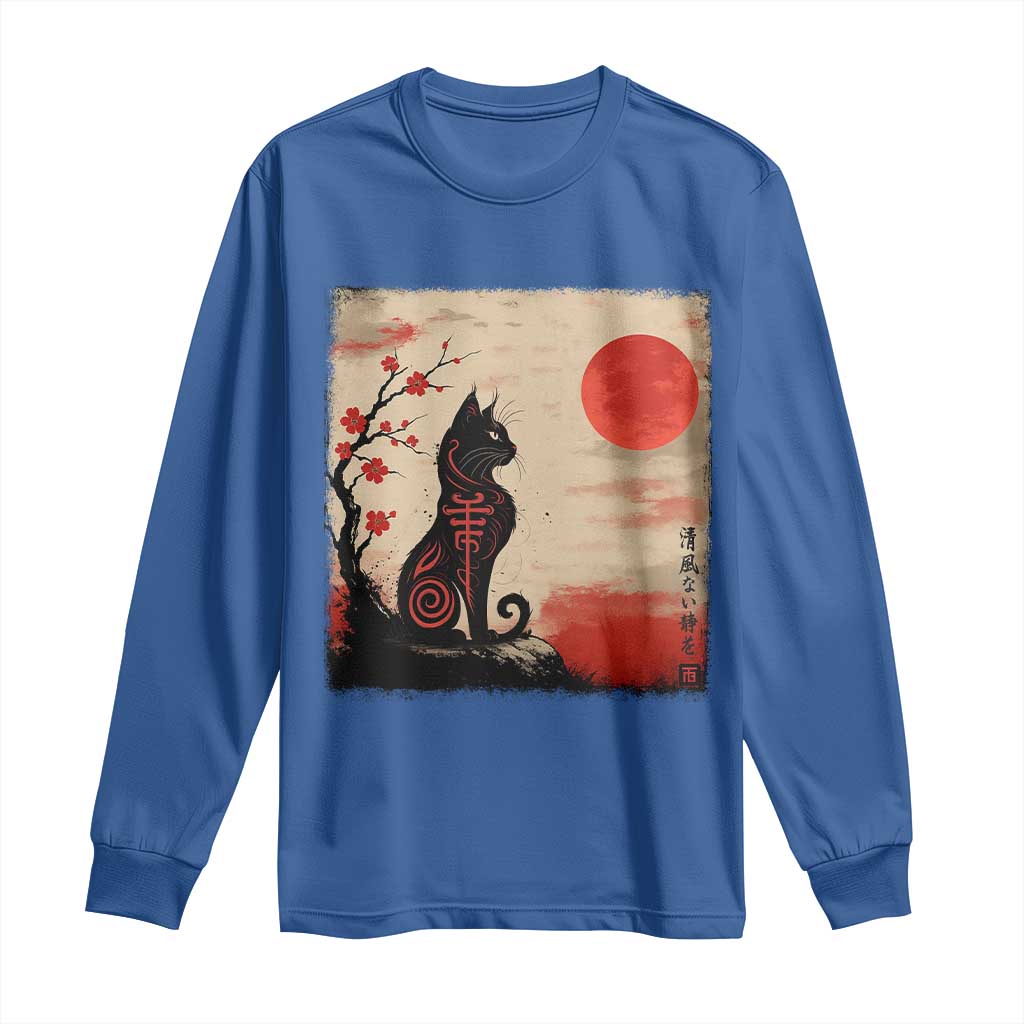 Kawaii Anime Cat Japanese Cherry Blossom Long Sleeve Shirt - Wonder Print Shop