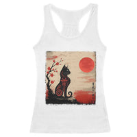 Kawaii Anime Cat Japanese Cherry Blossom Racerback Tank Top - Wonder Print Shop