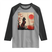 Kawaii Anime Cat Japanese Cherry Blossom Raglan Shirt - Wonder Print Shop