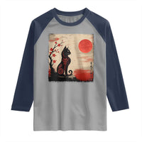 Kawaii Anime Cat Japanese Cherry Blossom Raglan Shirt - Wonder Print Shop