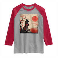 Kawaii Anime Cat Japanese Cherry Blossom Raglan Shirt - Wonder Print Shop