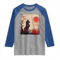 Kawaii Anime Cat Japanese Cherry Blossom Raglan Shirt - Wonder Print Shop