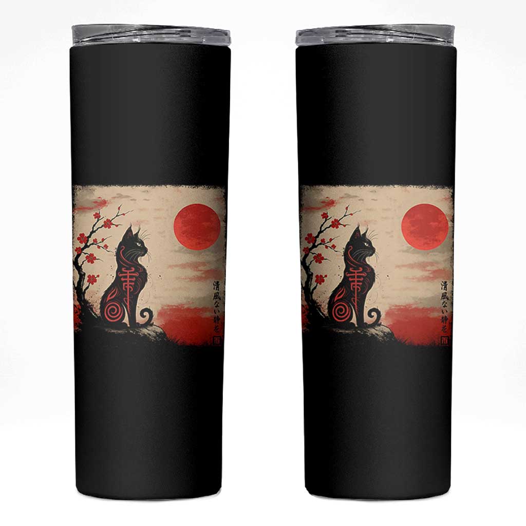 Kawaii Anime Cat Japanese Cherry Blossom Skinny Tumbler - Wonder Print Shop