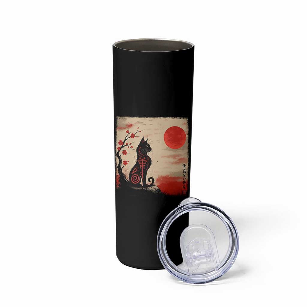 Kawaii Anime Cat Japanese Cherry Blossom Skinny Tumbler - Wonder Print Shop