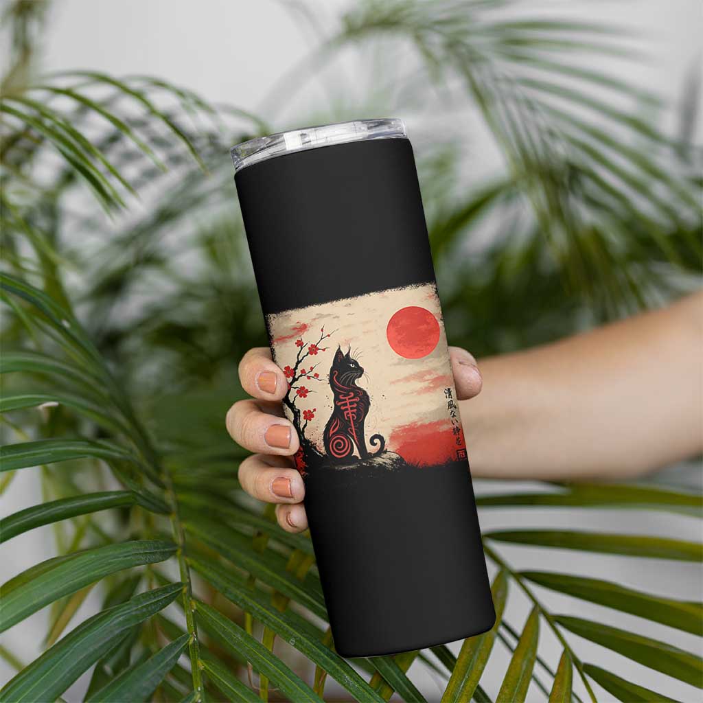 Kawaii Anime Cat Japanese Cherry Blossom Skinny Tumbler - Wonder Print Shop
