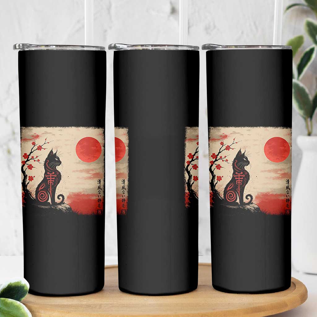 Kawaii Anime Cat Japanese Cherry Blossom Skinny Tumbler - Wonder Print Shop
