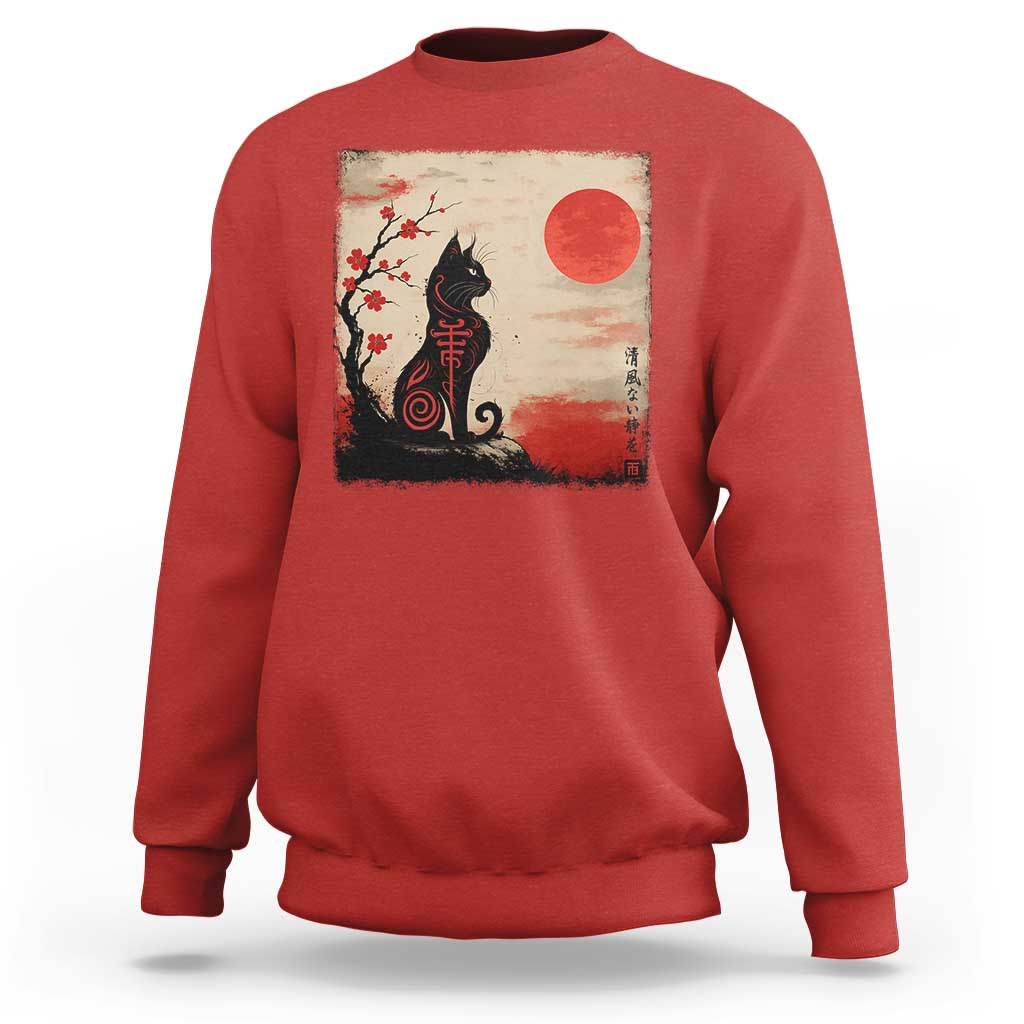Kawaii Anime Cat Japanese Cherry Blossom Sweatshirt - Wonder Print Shop