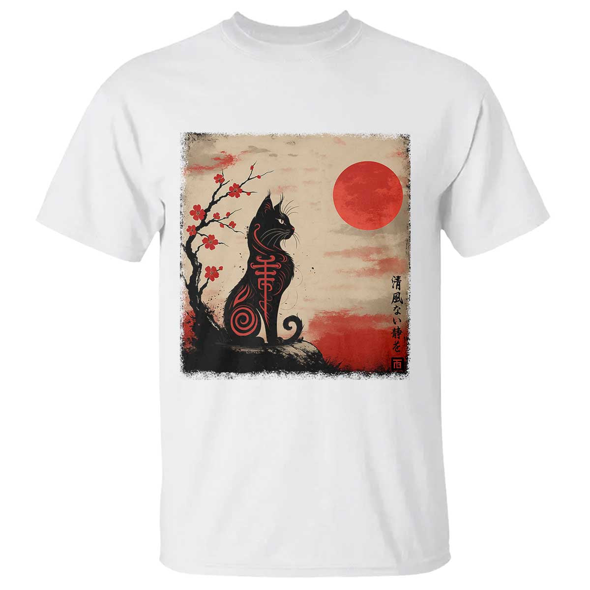 Kawaii Anime Cat Japanese Cherry Blossom T Shirt - Wonder Print Shop