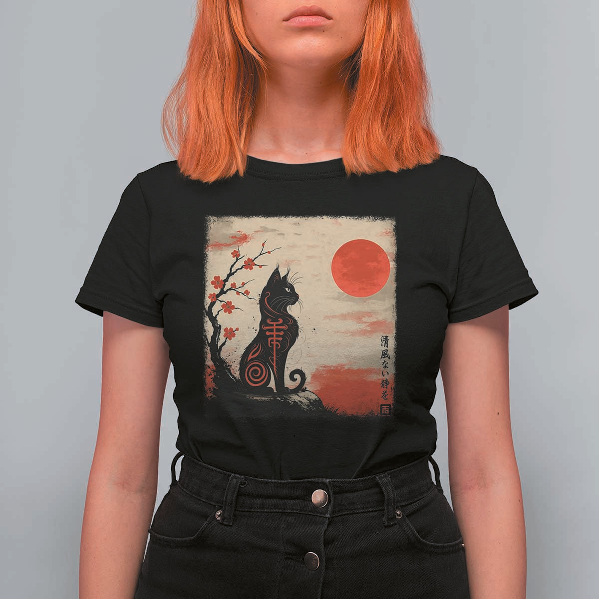 Kawaii Anime Cat Japanese Cherry Blossom T Shirt For Women - Wonder Print Shop