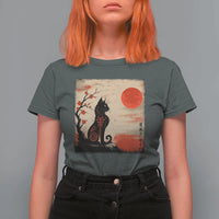 Kawaii Anime Cat Japanese Cherry Blossom T Shirt For Women - Wonder Print Shop