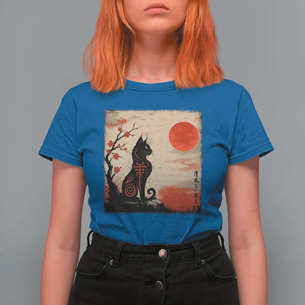 Kawaii Anime Cat Japanese Cherry Blossom T Shirt For Women - Wonder Print Shop
