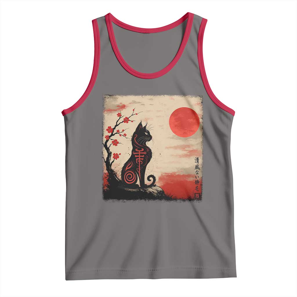 Kawaii Anime Cat Japanese Cherry Blossom Tank Top - Wonder Print Shop