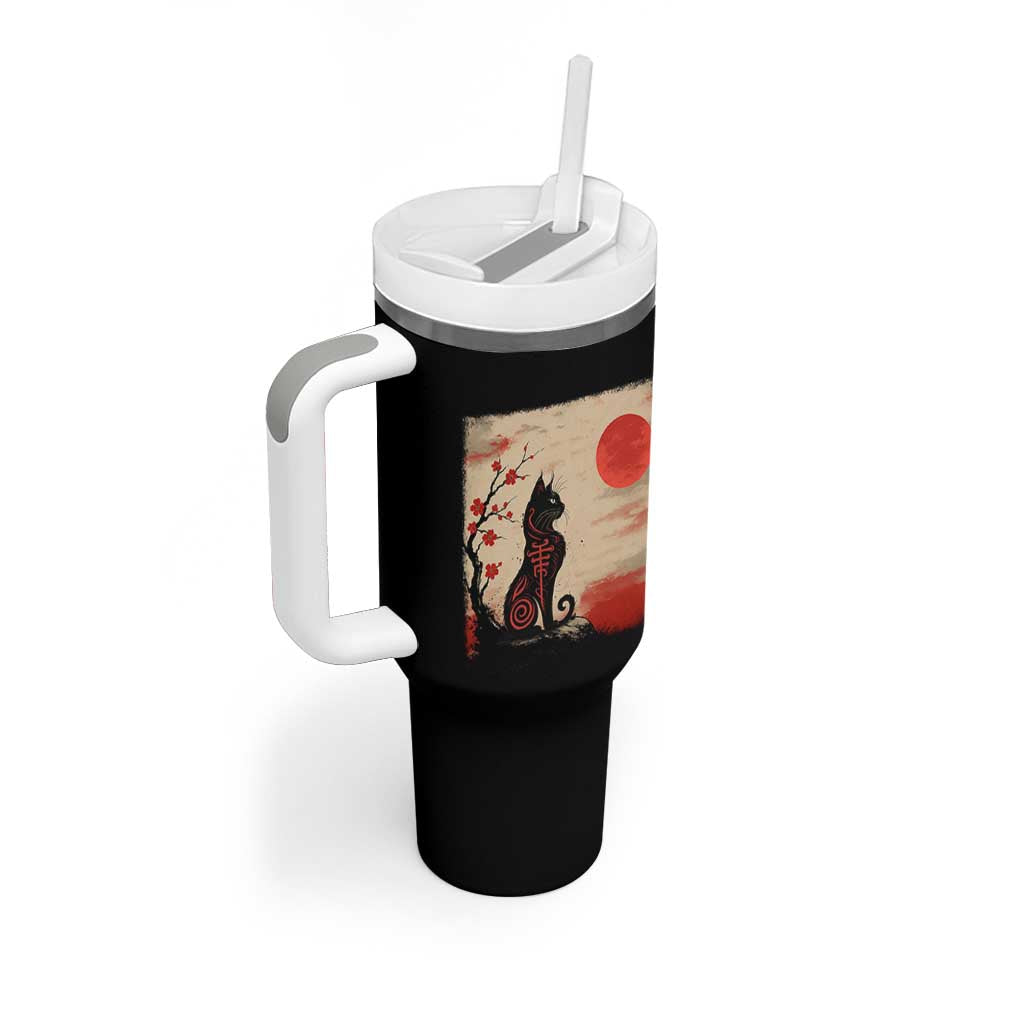 Kawaii Anime Cat Japanese Cherry Blossom Tumbler With Handle - Wonder Print Shop