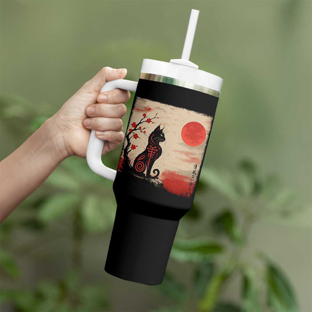 Kawaii Anime Cat Japanese Cherry Blossom Tumbler With Handle - Wonder Print Shop