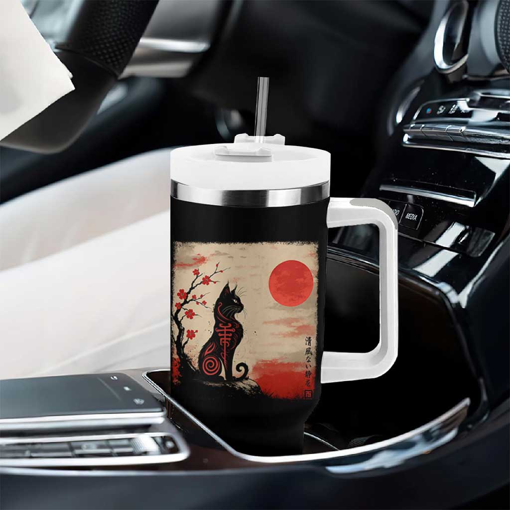 Kawaii Anime Cat Japanese Cherry Blossom Tumbler With Handle - Wonder Print Shop