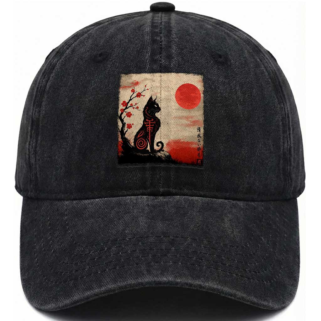 Kawaii Anime Cat Japanese Cherry Blossom Washed Cotton Baseball Cap