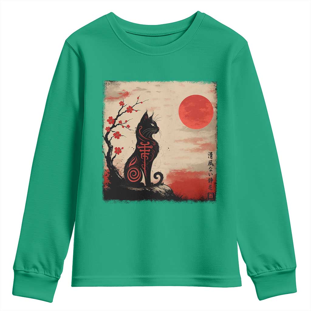 Kawaii Anime Cat Japanese Cherry Blossom Youth Sweatshirt - Wonder Print Shop