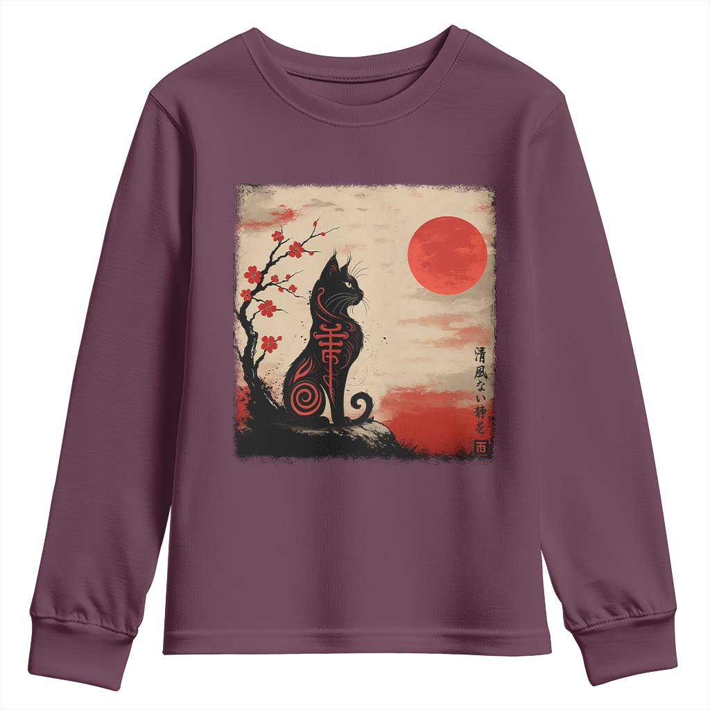 Kawaii Anime Cat Japanese Cherry Blossom Youth Sweatshirt - Wonder Print Shop