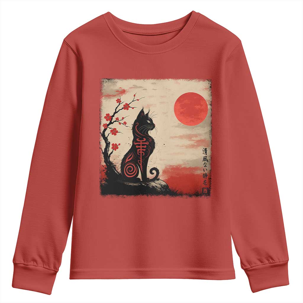 Kawaii Anime Cat Japanese Cherry Blossom Youth Sweatshirt - Wonder Print Shop