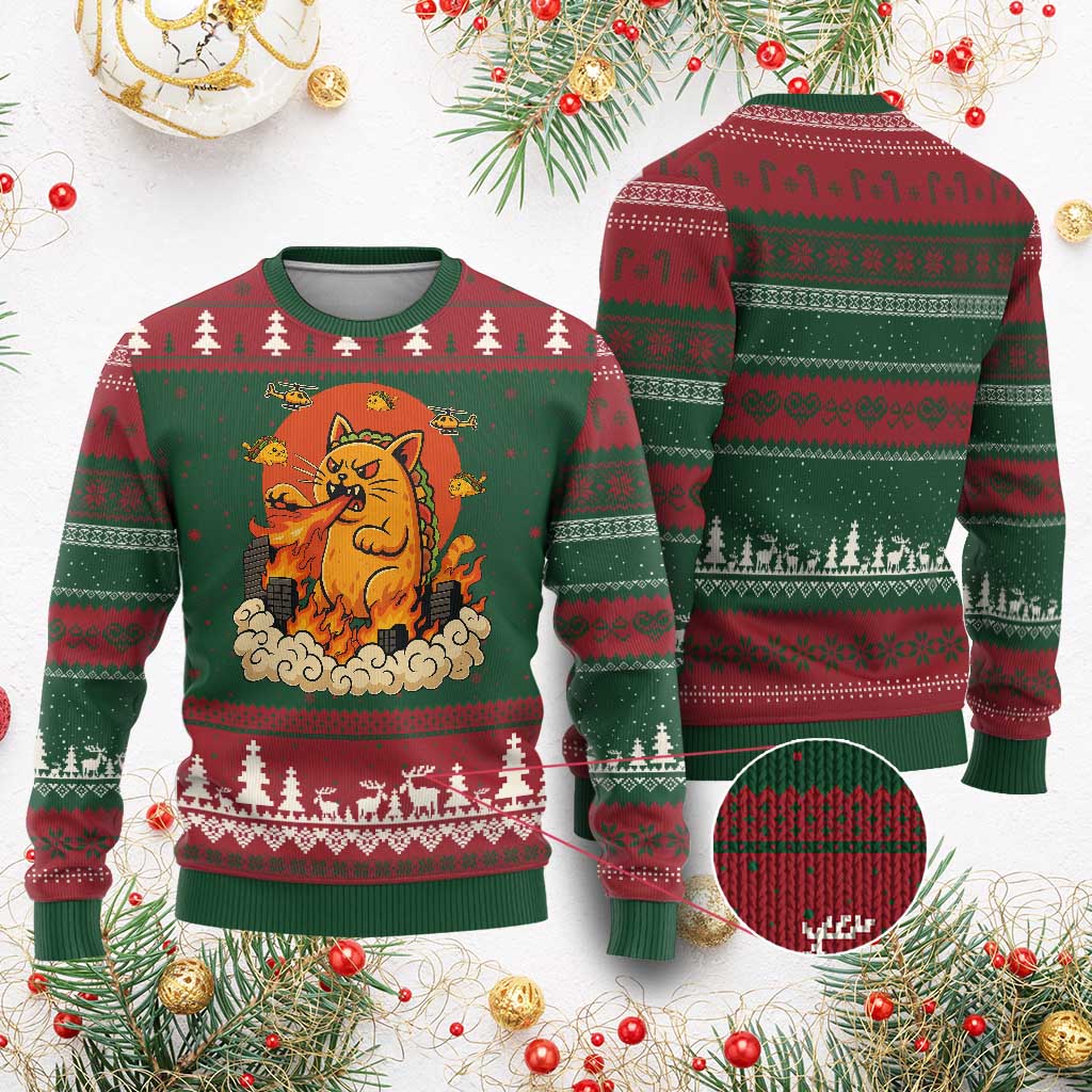 Tacocat Monster Ugly Christmas Sweater Funny Cats Taco Lovers - Wonder Print Shop