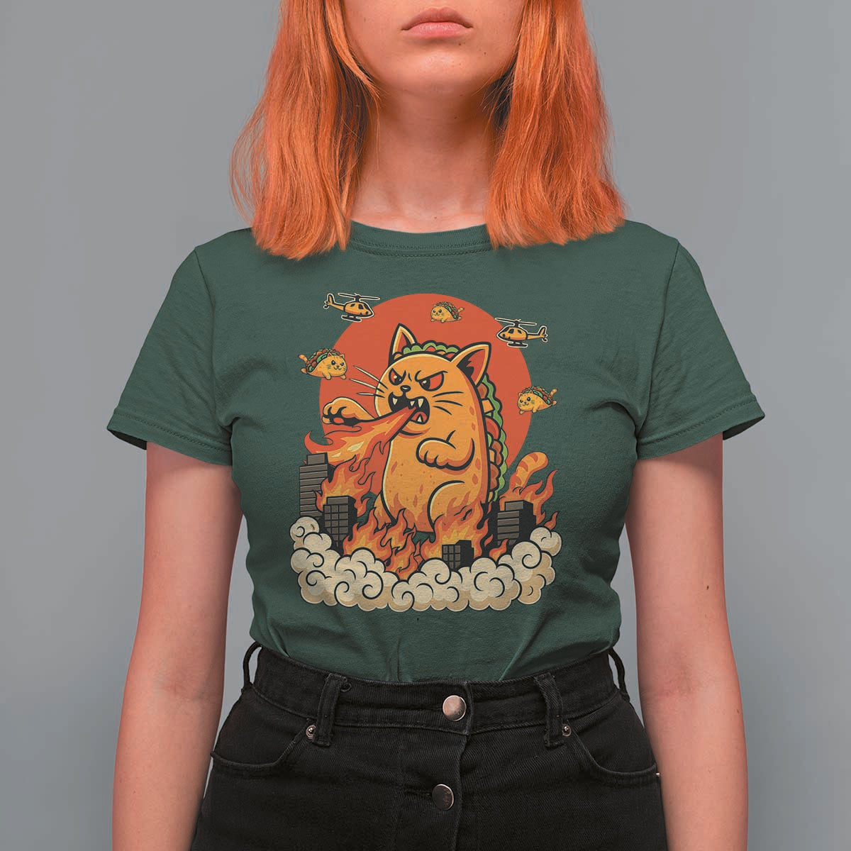 Tacocat Monster T Shirt For Women Funny Cats Taco Lovers - Wonder Print Shop