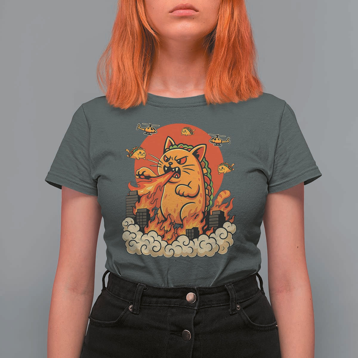 Tacocat Monster T Shirt For Women Funny Cats Taco Lovers - Wonder Print Shop