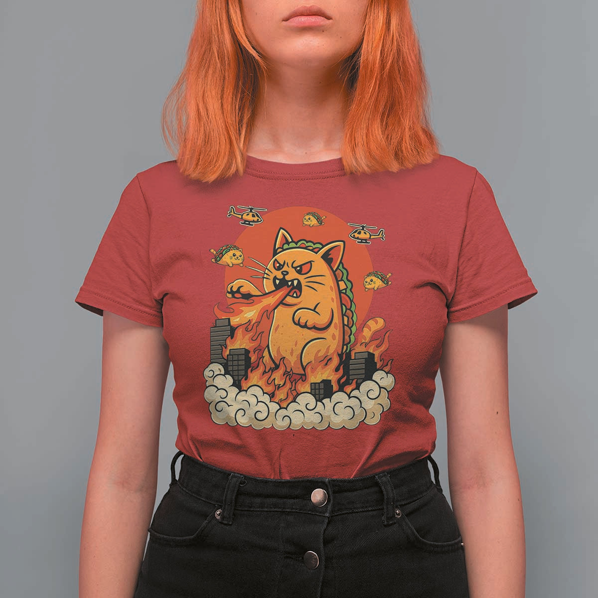 Tacocat Monster T Shirt For Women Funny Cats Taco Lovers - Wonder Print Shop