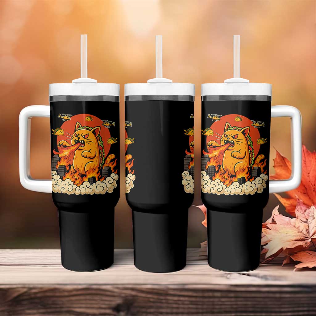 Tacocat Monster Tumbler With Handle Funny Cats Taco Lovers - Wonder Print Shop