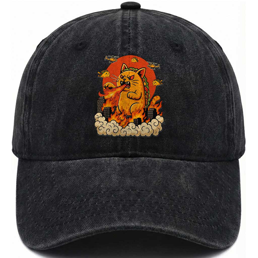 Tacocat Monster Washed Cotton Baseball Cap Funny Cats Taco Lovers