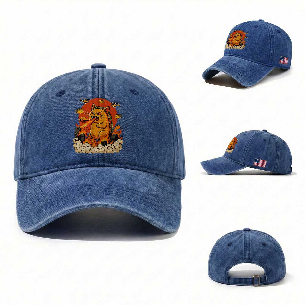 Tacocat Monster Washed Cotton Baseball Cap Funny Cats Taco Lovers