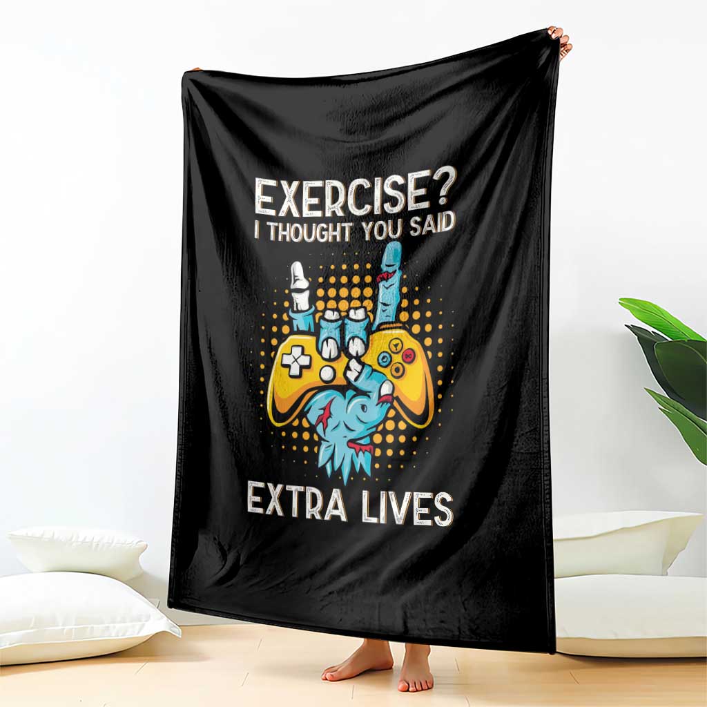 Funny Gamer Skeleton Hand Throw Blanket Exercise I Thought You Said Extra Lives - Wonder Print Shop