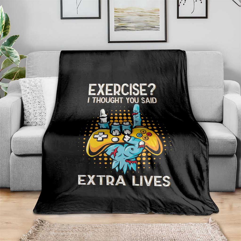 Funny Gamer Skeleton Hand Throw Blanket Exercise I Thought You Said Extra Lives - Wonder Print Shop