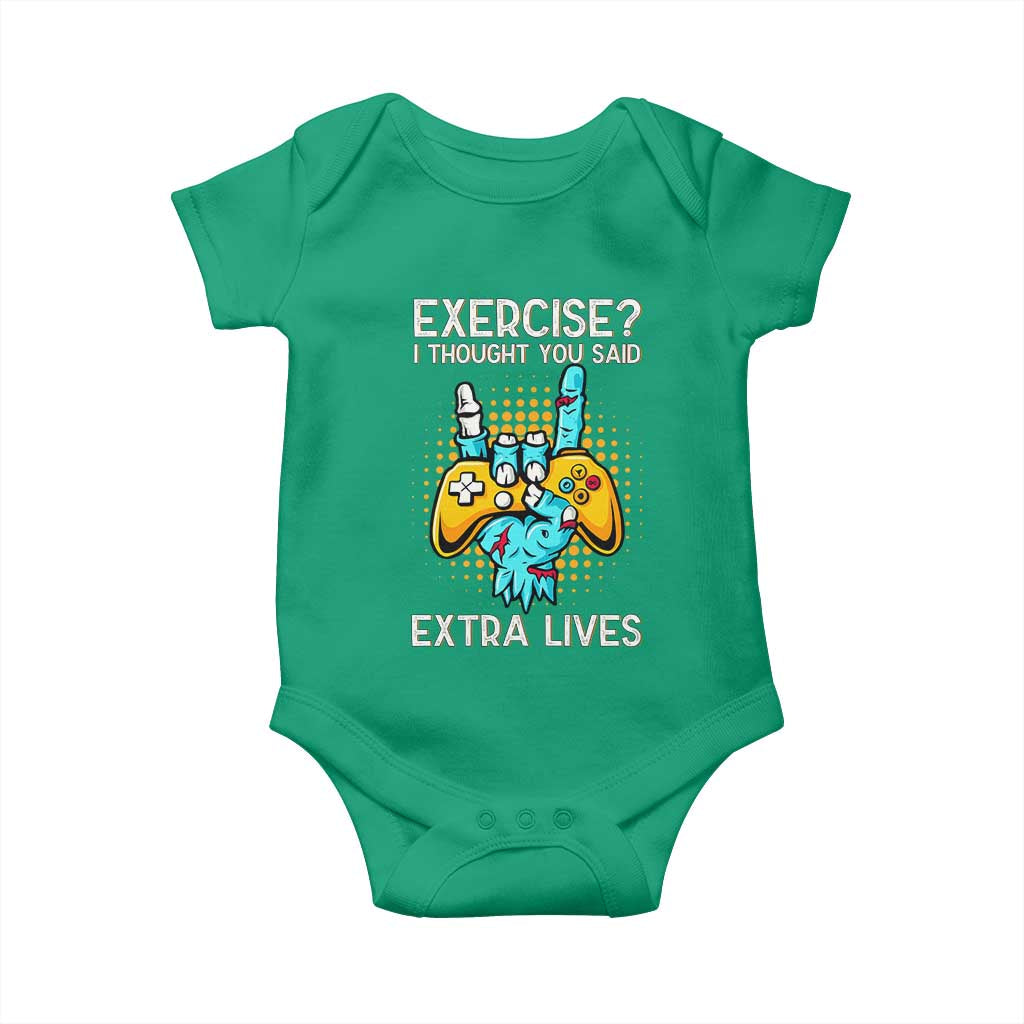 Funny Gamer Skeleton Hand Baby Onesie Exercise I Thought You Said Extra Lives - Wonder Print Shop