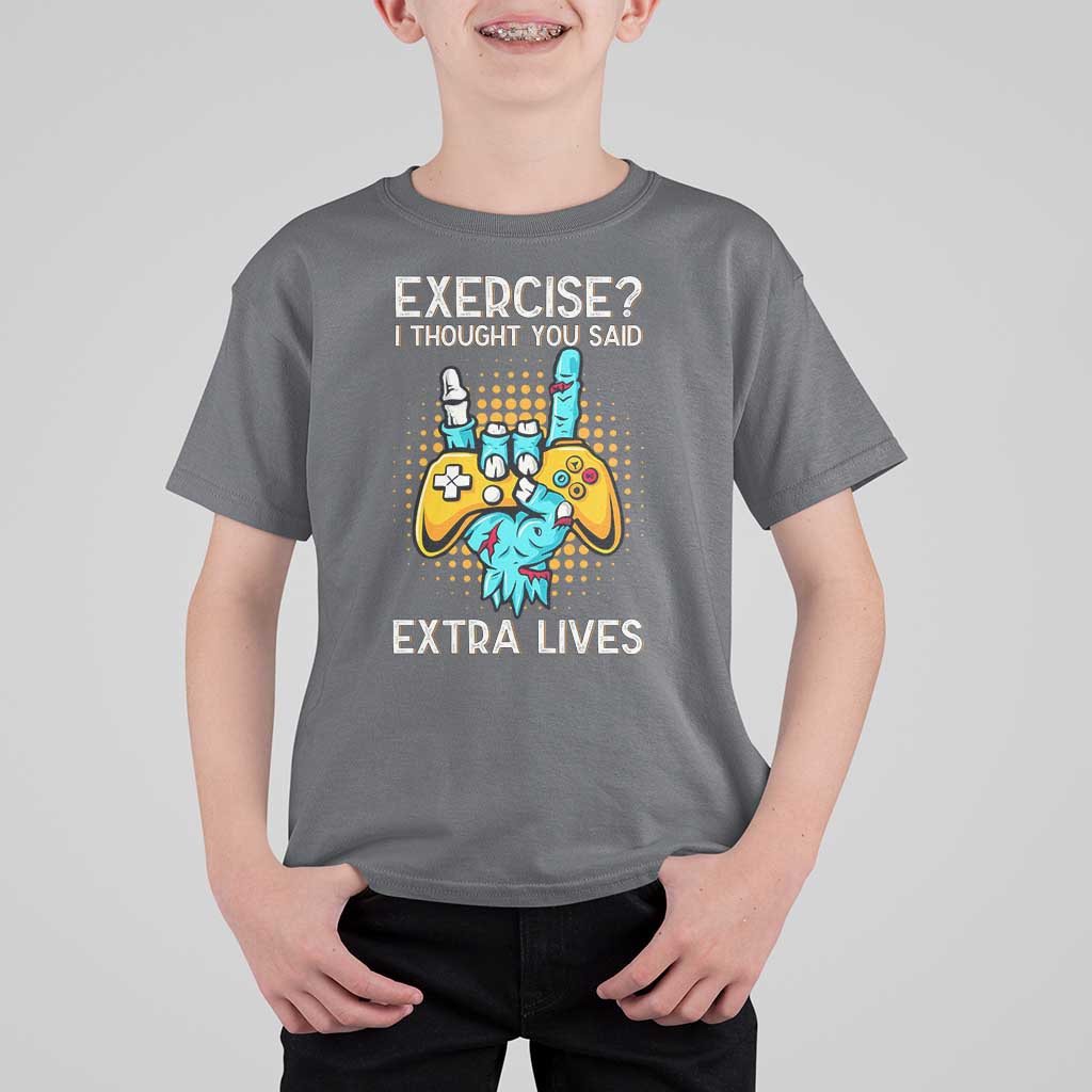 Funny Gamer Skeleton Hand T Shirt For Kid Exercise I Thought You Said Extra Lives - Wonder Print Shop