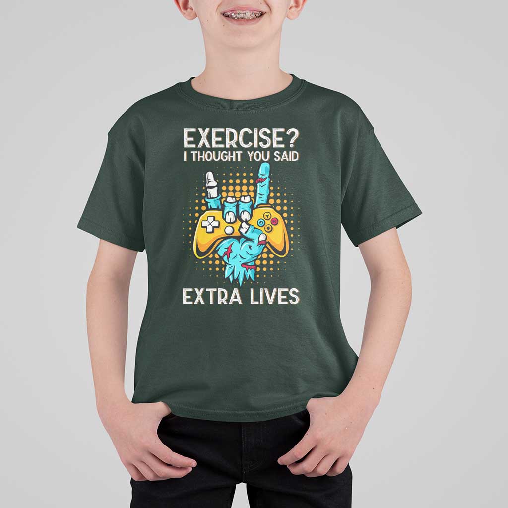 Funny Gamer Skeleton Hand T Shirt For Kid Exercise I Thought You Said Extra Lives - Wonder Print Shop