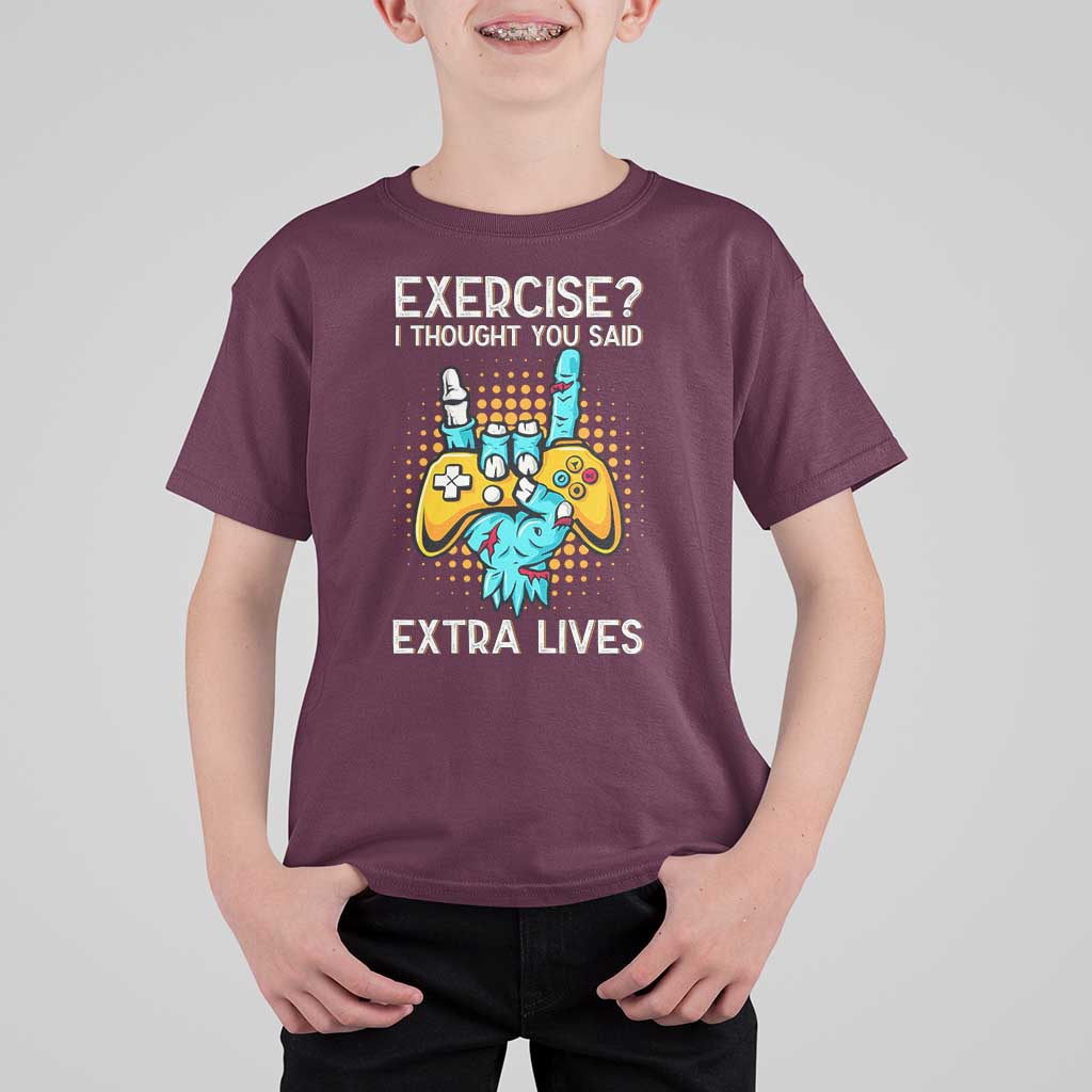Funny Gamer Skeleton Hand T Shirt For Kid Exercise I Thought You Said Extra Lives - Wonder Print Shop