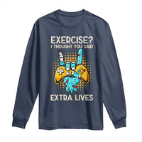 Funny Gamer Skeleton Hand Long Sleeve Shirt Exercise I Thought You Said Extra Lives - Wonder Print Shop