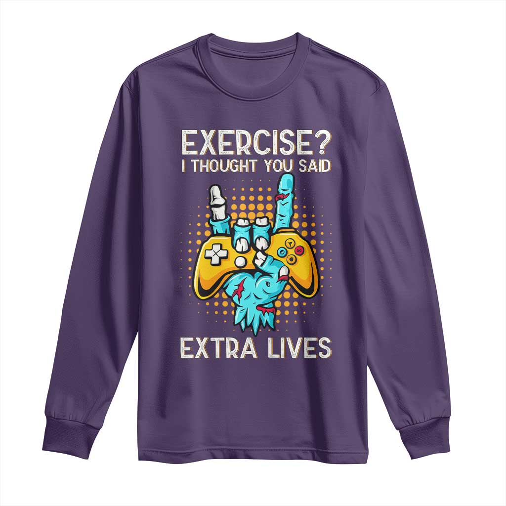 Funny Gamer Skeleton Hand Long Sleeve Shirt Exercise I Thought You Said Extra Lives - Wonder Print Shop