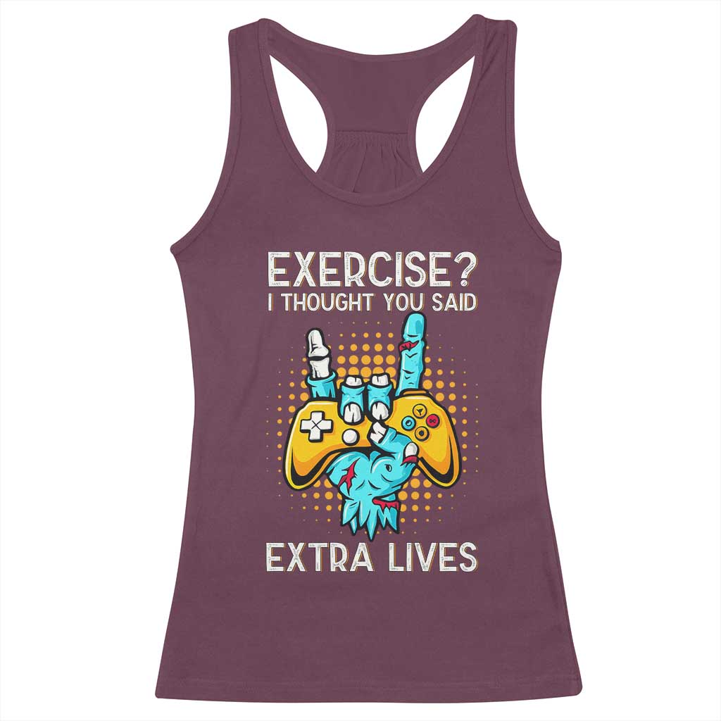 Funny Gamer Skeleton Hand Racerback Tank Top Exercise I Thought You Said Extra Lives - Wonder Print Shop