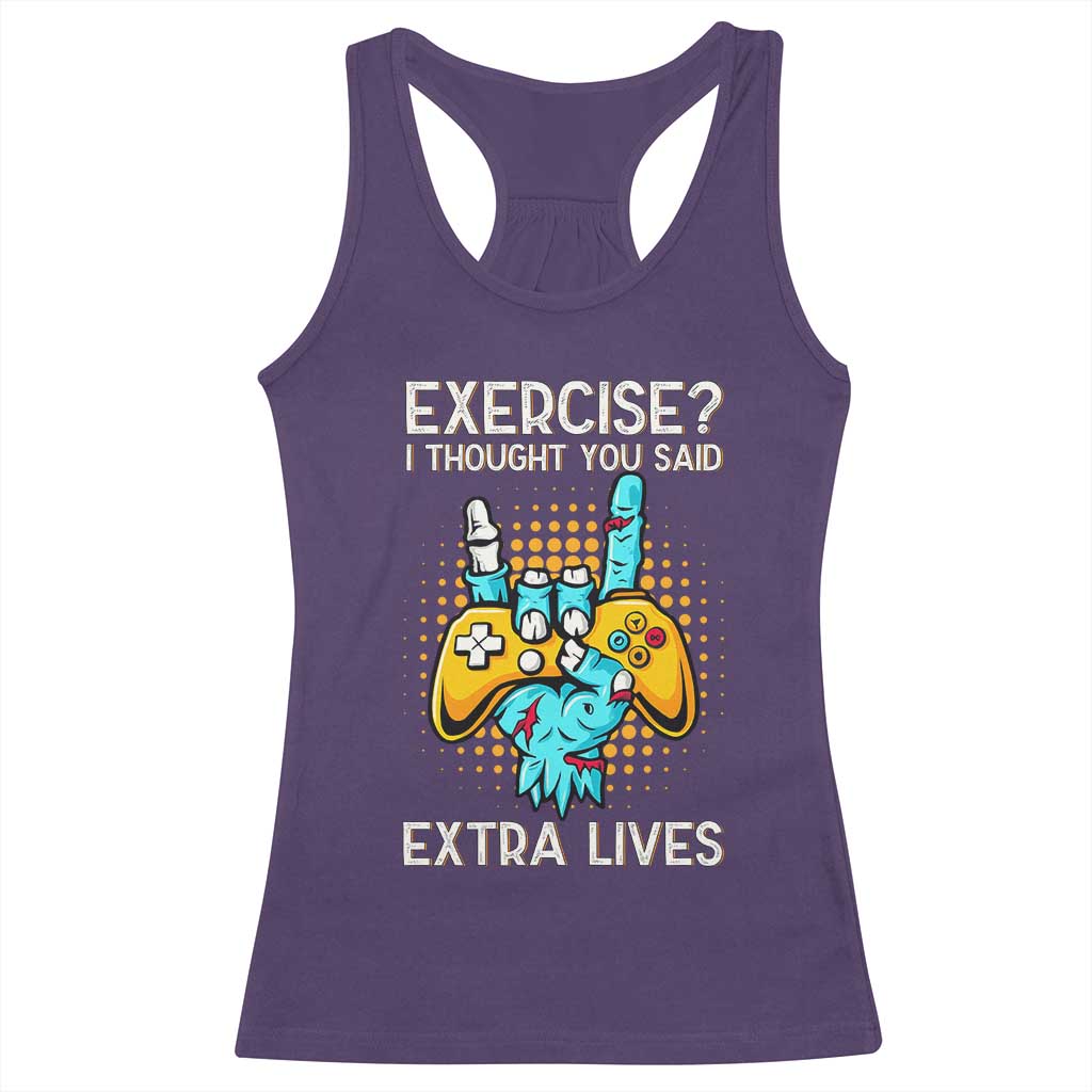 Funny Gamer Skeleton Hand Racerback Tank Top Exercise I Thought You Said Extra Lives - Wonder Print Shop