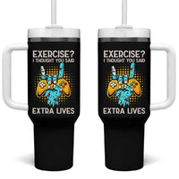 Funny Gamer Skeleton Hand Tumbler With Handle Exercise I Thought You Said Extra Lives