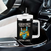 Funny Gamer Skeleton Hand Tumbler With Handle Exercise I Thought You Said Extra Lives
