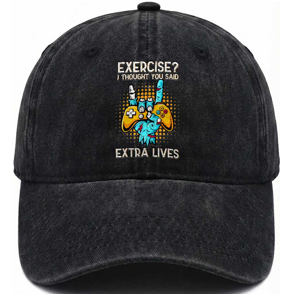 Funny Gamer Skeleton Hand Washed Cotton Baseball Cap Exercise I Thought You Said Extra Lives