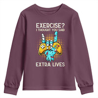 Funny Gamer Skeleton Hand Youth Sweatshirt Exercise I Thought You Said Extra Lives - Wonder Print Shop
