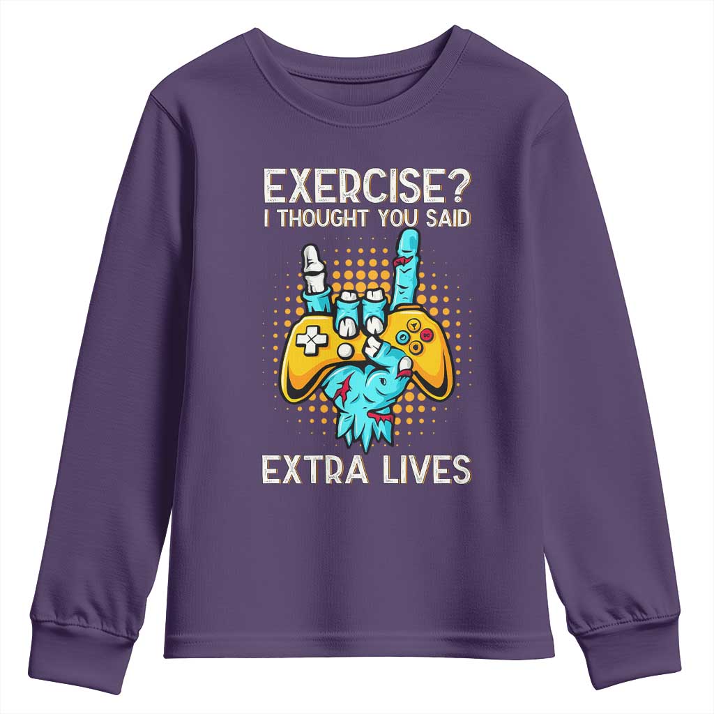Funny Gamer Skeleton Hand Youth Sweatshirt Exercise I Thought You Said Extra Lives - Wonder Print Shop
