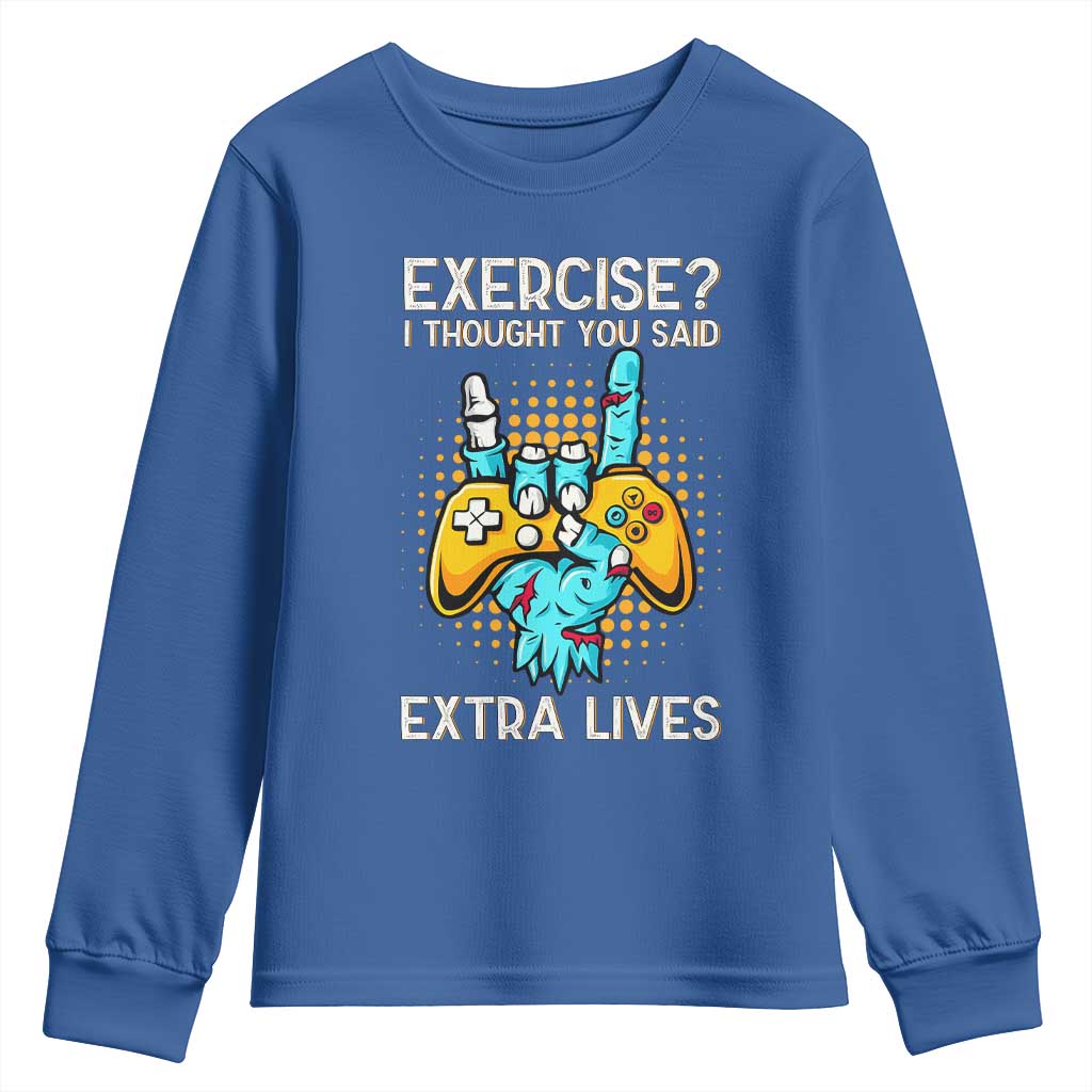 Funny Gamer Skeleton Hand Youth Sweatshirt Exercise I Thought You Said Extra Lives - Wonder Print Shop