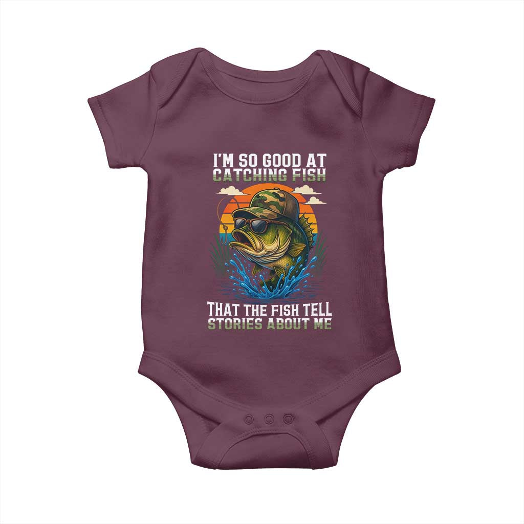 Funny Bass Fishing Baby Onesie I Am So Good At Catching Fish That The Fish Tell Stories About Me - Wonder Print Shop