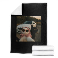 Cats Selfie Meme Throw Blanket Funny Black Cat Smoking Cigarette With Car - Wonder Print Shop