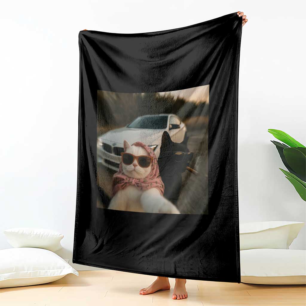 Cats Selfie Meme Throw Blanket Funny Black Cat Smoking Cigarette With Car - Wonder Print Shop