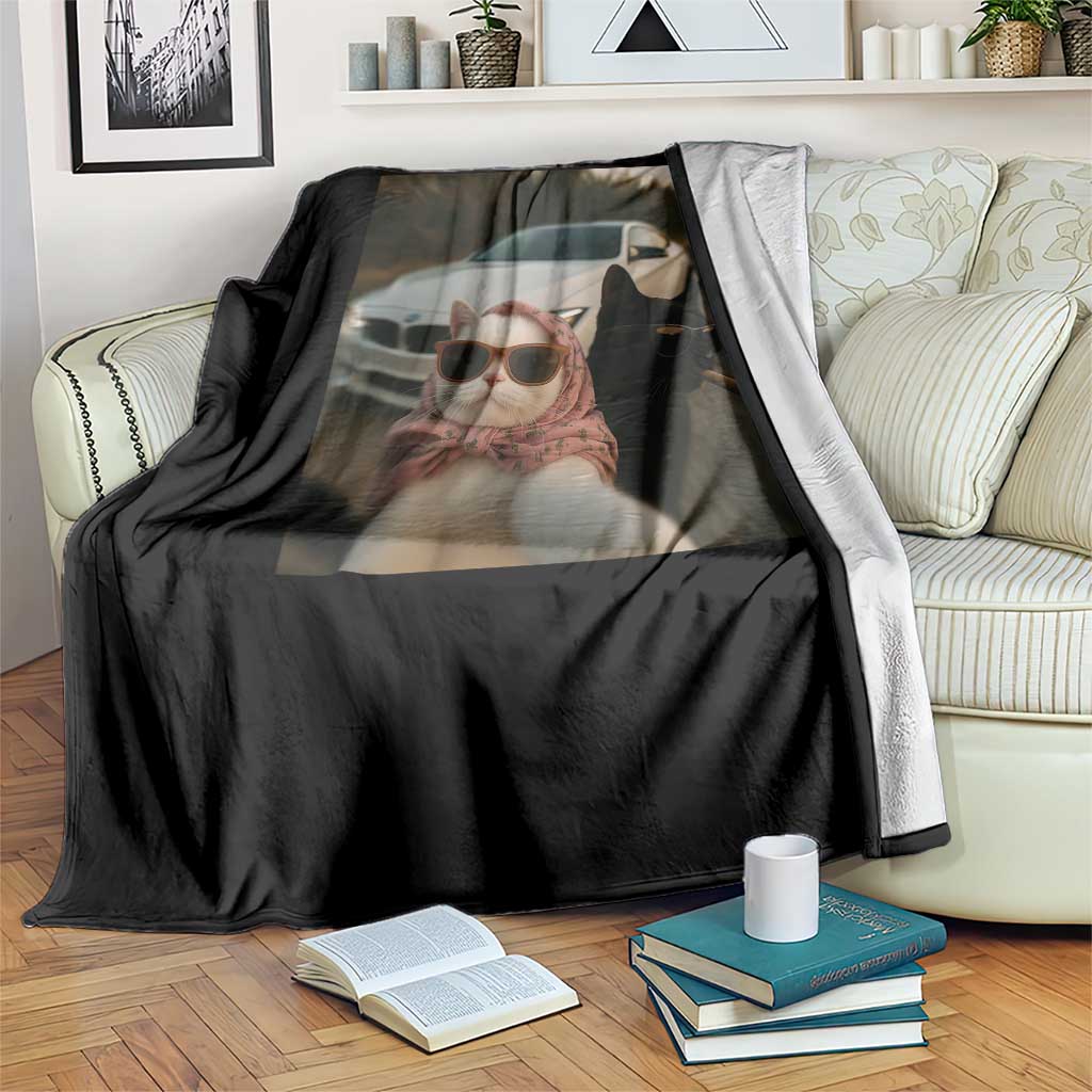 Cats Selfie Meme Throw Blanket Funny Black Cat Smoking Cigarette With Car - Wonder Print Shop